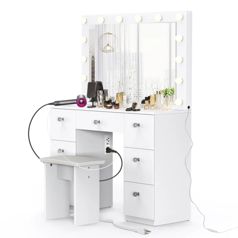 Katpick Makeup Vanity with Lights 7 Large Drawers and Outlets