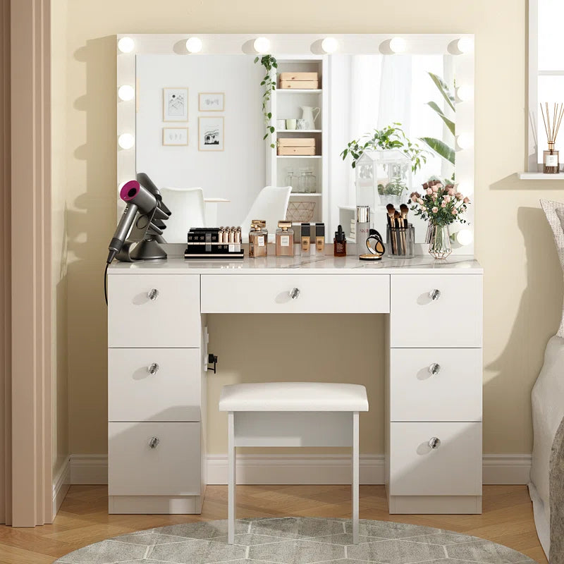 Katpick Makeup Vanity with Lights 7 Large Drawers and Outlets