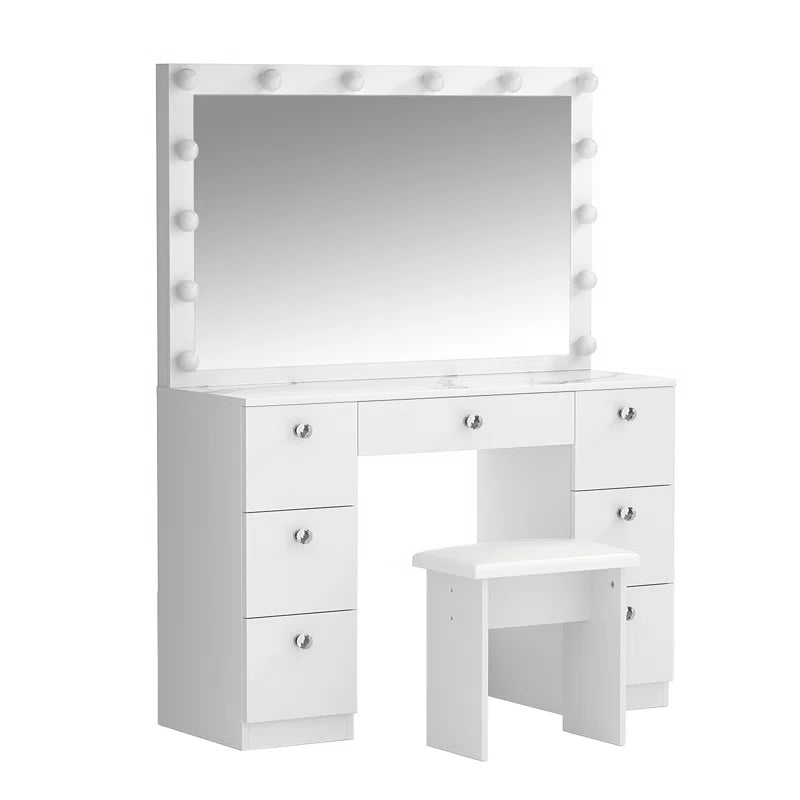 Katpick Makeup Vanity with Lights 7 Large Drawers and Outlets