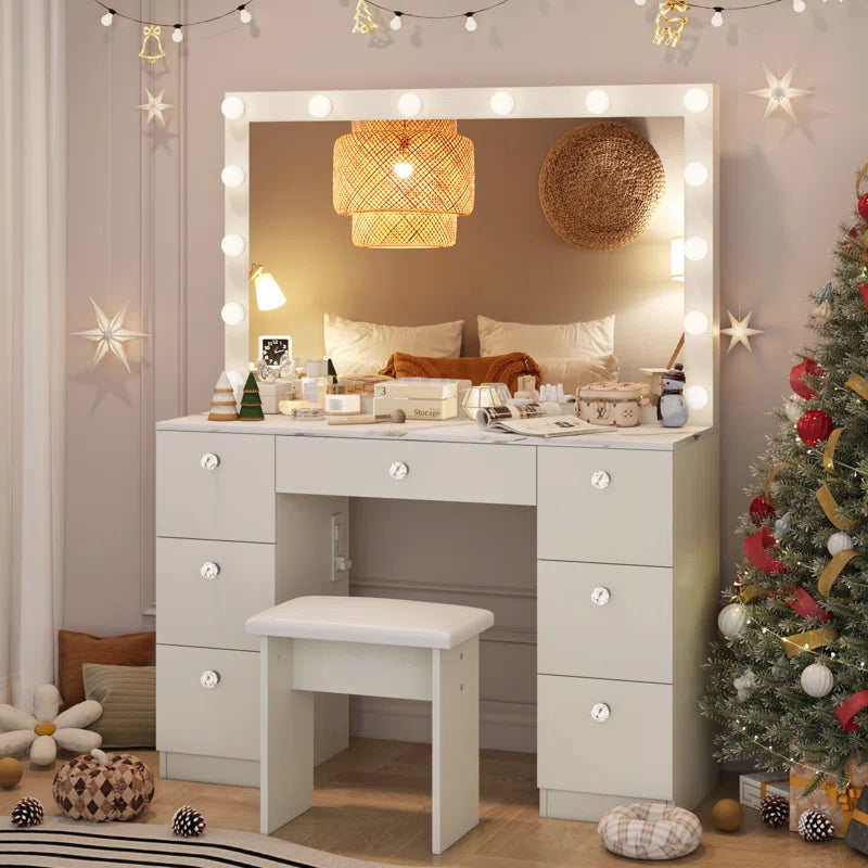 Katpick Makeup Vanity with Lights 7 Large Drawers and Outlets