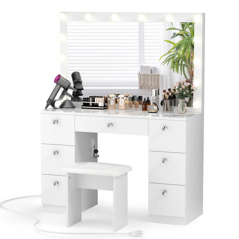 Katpick Makeup Vanity with Lights 7 Large Drawers and Outlets