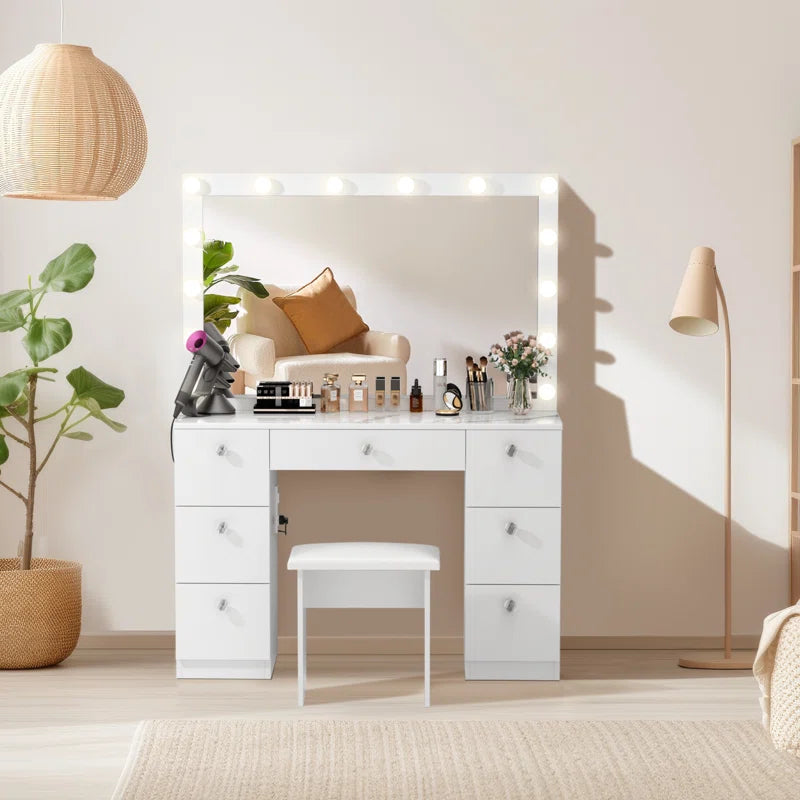 Katpick Makeup Vanity with Lights 7 Large Drawers and Outlets