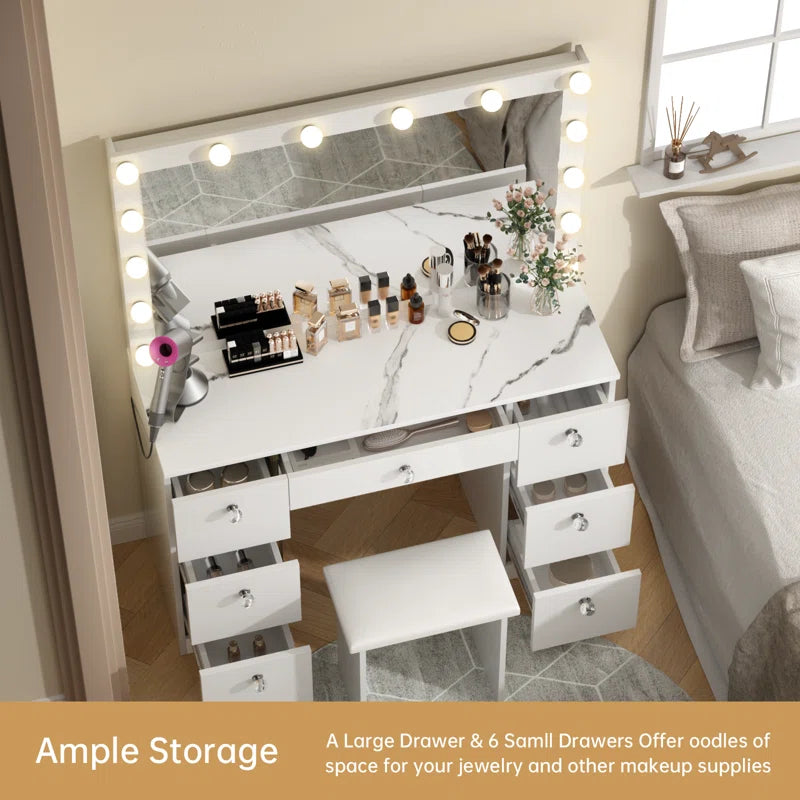 Katpick Makeup Vanity with Lights 7 Large Drawers and Outlets
