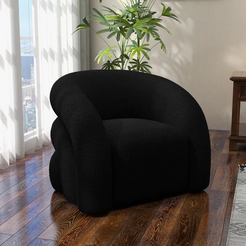 Upholstered Swivel Barrel Chair - Wooden Bazar