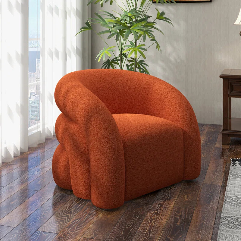 Upholstered Swivel Barrel Chair - Wooden Bazar