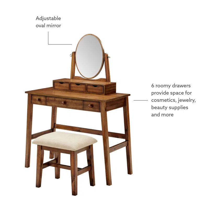 Kaslok Makeup Vanity Set with Stool - Wooden bazar