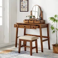 Kaslok Makeup Vanity Set with Stool - Wooden bazar