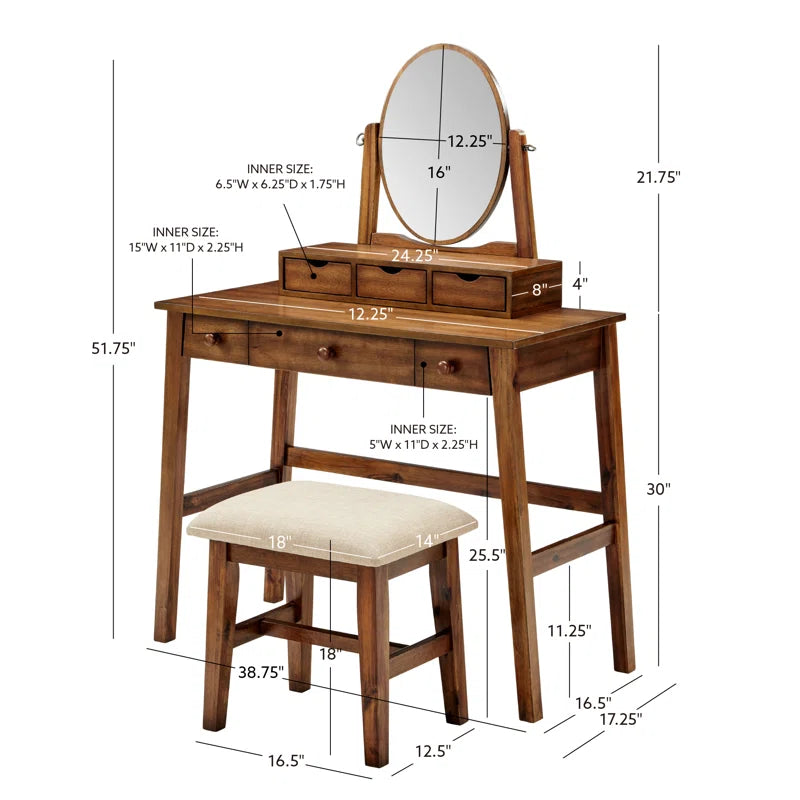 Kaslok Makeup Vanity Set with Stool - Wooden bazar