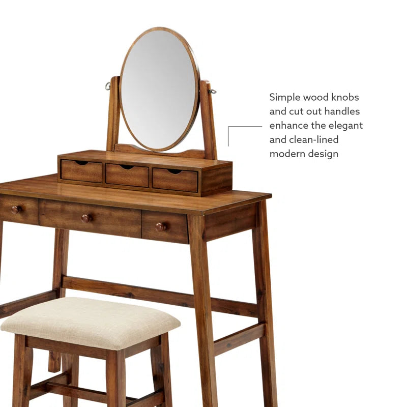 Kaslok Makeup Vanity Set with Stool - Wooden bazar