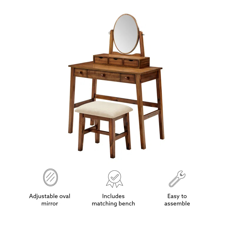 Kaslok Makeup Vanity Set with Stool - Wooden bazar