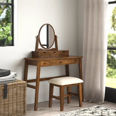 Kaslok Makeup Vanity Set with Stool - Wooden bazar