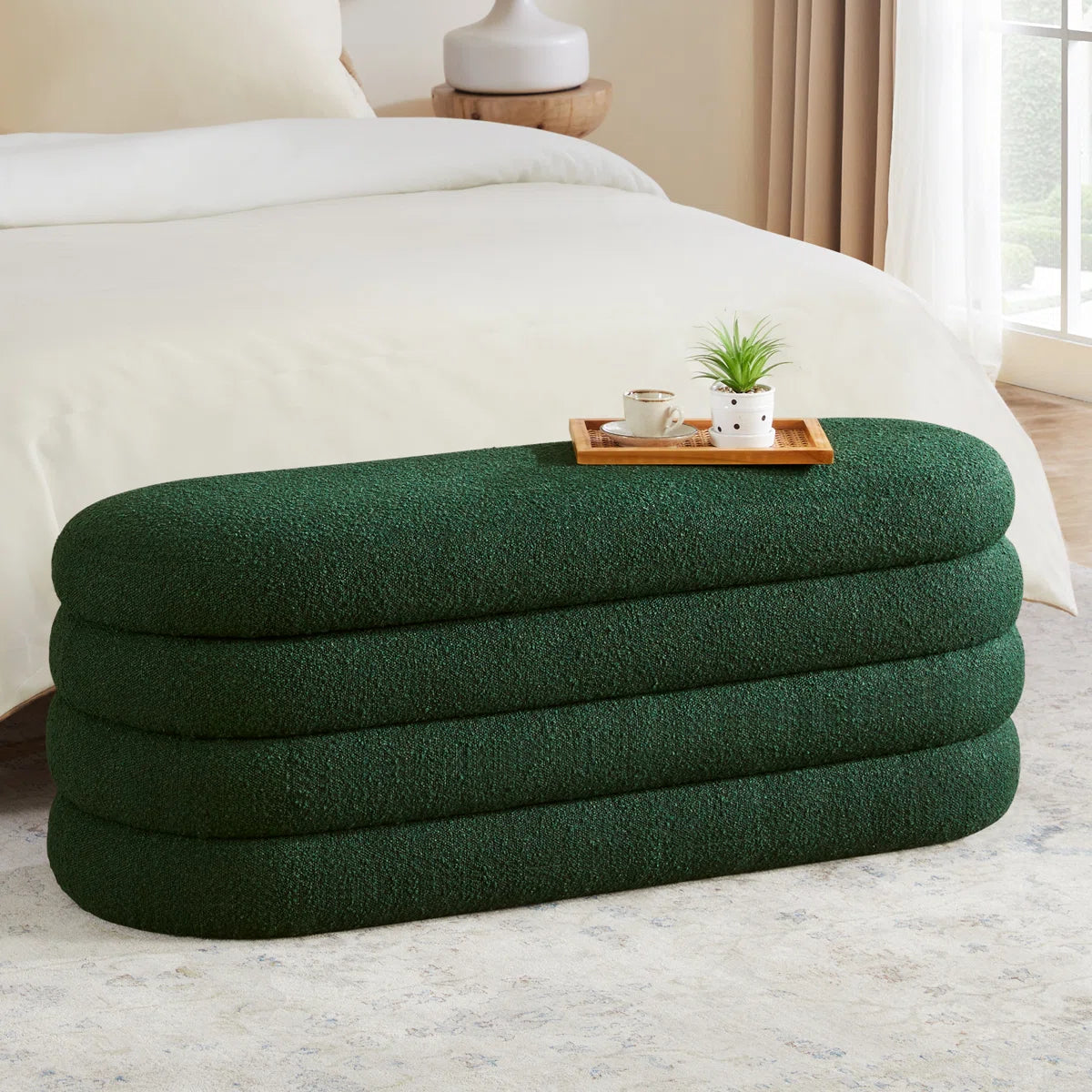 Efel  Polyester Upholstered Storage Bench - Wooden Bazar
