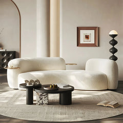 Shikar Curved Modern 3-Seater Sofa with Built-In Gold Tray - Wooden Bazar