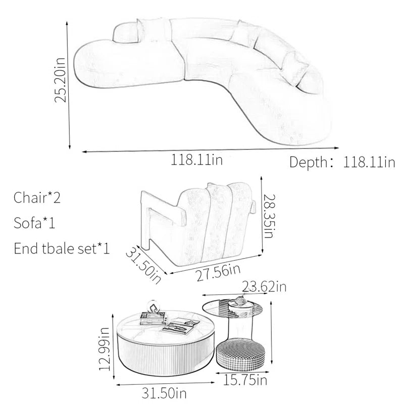 Danbe Curved Boucle corner shaped Luxury sofa set