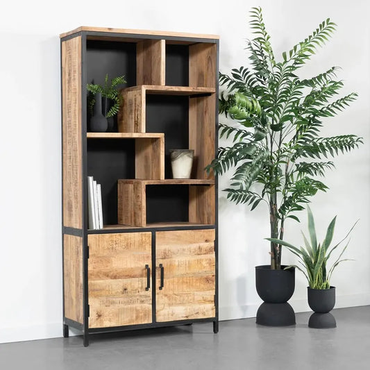 Fitz Crafted Comfort Cabinet Bookshelf With Metal Legs - Wooden Bazar