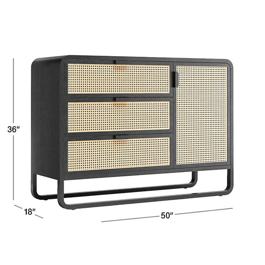 Kandice Refined Functionality Solid Wood Anaise Cane 3-Drawer Chest