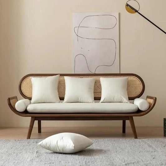 Hasina Solid Wood Sofa with Natural Rattan Inspired Living Meets Timeless Craftsmanship