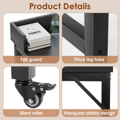 Rolling Bed Desk & Writing Desk for Queen and Full Size Beds, MDF Panel with Metal Legs