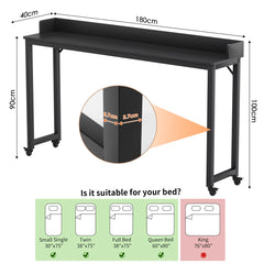 Rolling Bed Desk & Writing Desk for Queen and Full Size Beds, MDF Panel with Metal Legs
