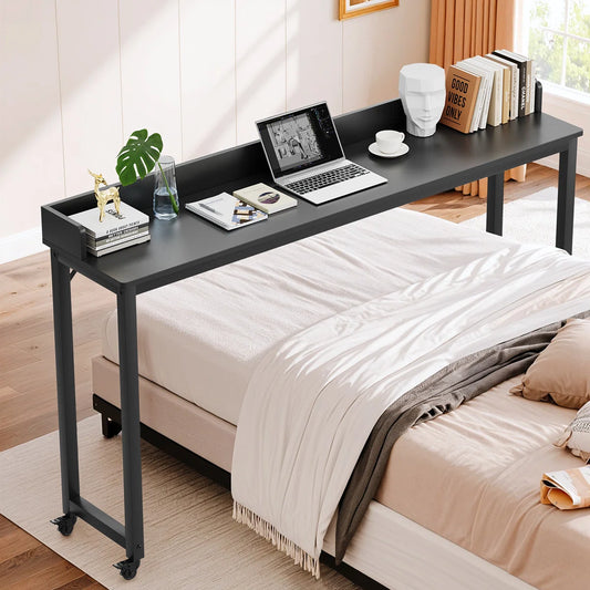 Rolling Bed Desk & Writing Desk for Queen and Full Size Beds, MDF Panel with Metal Legs