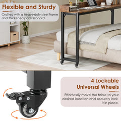 Rolling Bed Desk & Writing Desk for Queen and Full Size Beds, MDF Panel with Metal Legs