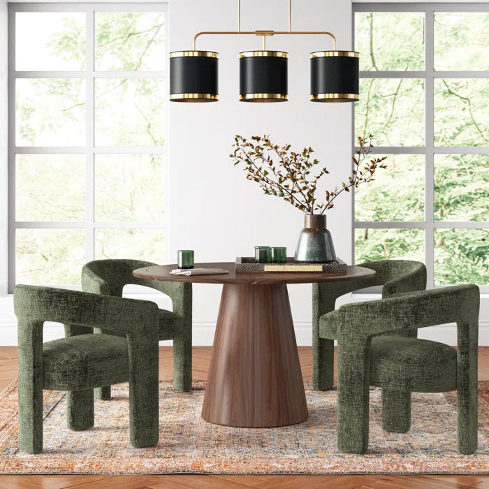 Aklbeston Modern 5-Piece Dining Set with Walnut Table and  Upholstered Chairs