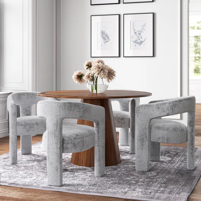 Aklbeston Modern 5-Piece Dining Set with Walnut Table and  Upholstered Chairs