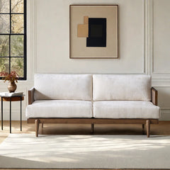 3-Seater Sofa With Cane Rattan And Wooden Frame