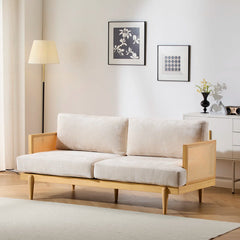 3-Seater Sofa With Cane Rattan And Wooden Frame