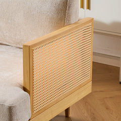 3-Seater Sofa With Cane Rattan And Wooden Frame