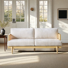 3-Seater Sofa With Cane Rattan And Wooden Frame