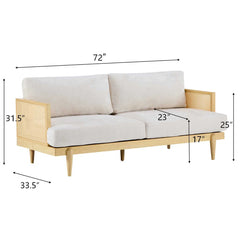 3-Seater Sofa With Cane Rattan And Wooden Frame