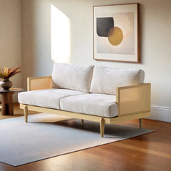 3-Seater Sofa With Cane Rattan And Wooden Frame
