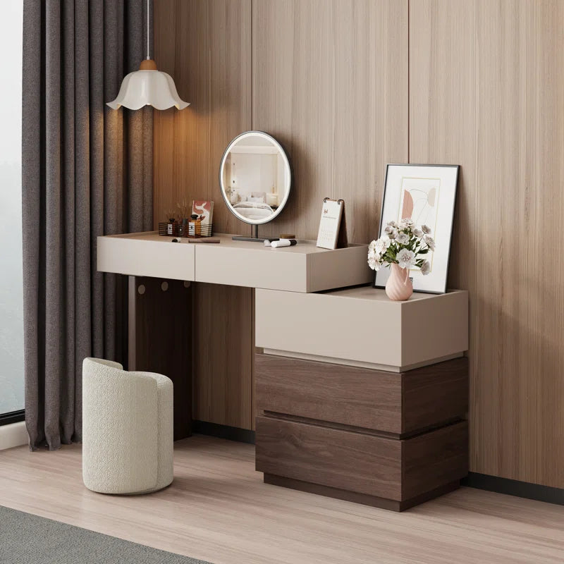 Lastuos Makeup Vanity In Walnut Finish for Modern Living - Wooden bazar
