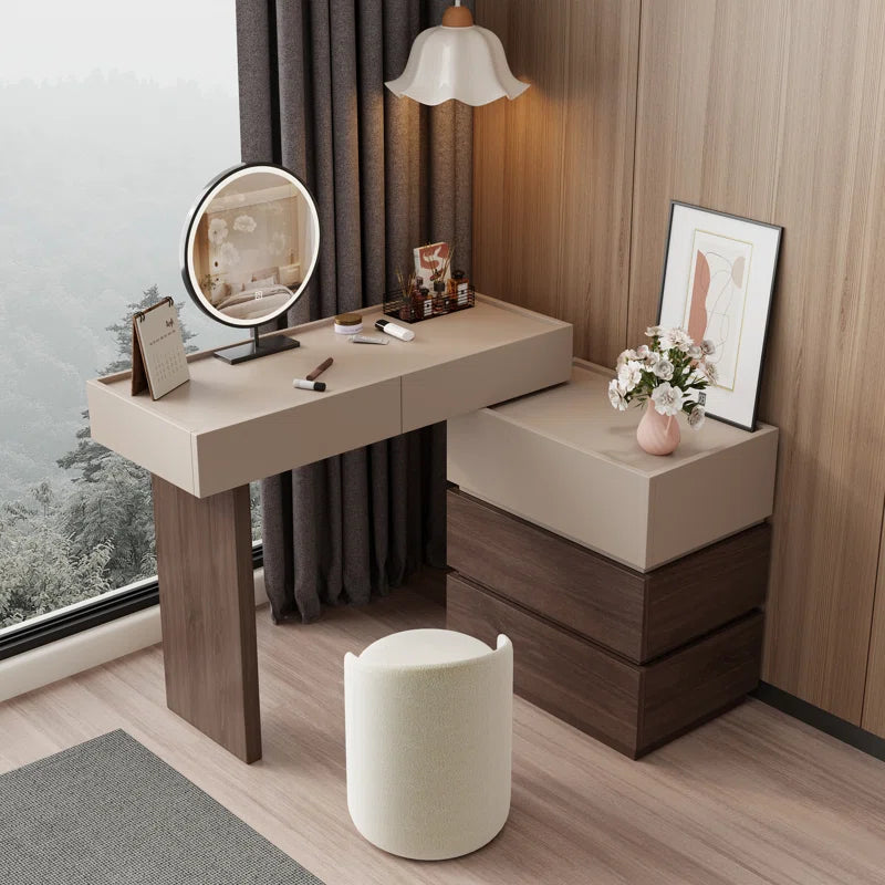 Lastuos Makeup Vanity In Walnut Finish for Modern Living - Wooden bazar