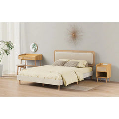 Largiana Queen Bed Frame with Rattan-Like Adjustable Upholstered Headboard