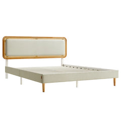 Largiana Queen Bed Frame with Rattan-Like Adjustable Upholstered Headboard