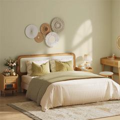Largiana Queen Bed Frame with Rattan-Like Adjustable Upholstered Headboard