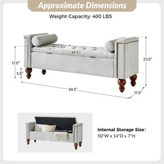 Storage Bench with Two Circular Pillows and Solid Wood Legs