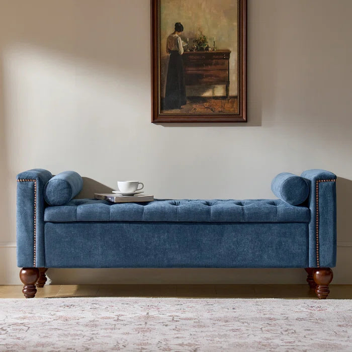 Storage Bench with Two Circular Pillows and Solid Wood Legs