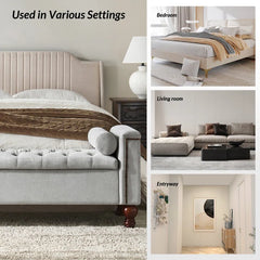 Storage Bench with Two Circular Pillows and Solid Wood Legs