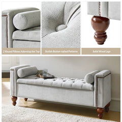 Storage Bench with Two Circular Pillows and Solid Wood Legs
