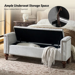Storage Bench with Two Circular Pillows and Solid Wood Legs