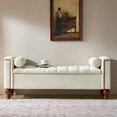 Storage Bench with Two Circular Pillows and Solid Wood Legs