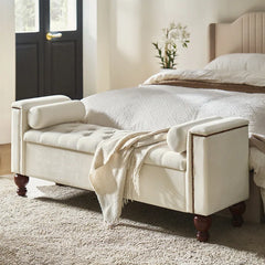Storage Bench with Two Circular Pillows and Solid Wood Legs
