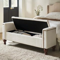 Storage Bench with Two Circular Pillows and Solid Wood Legs