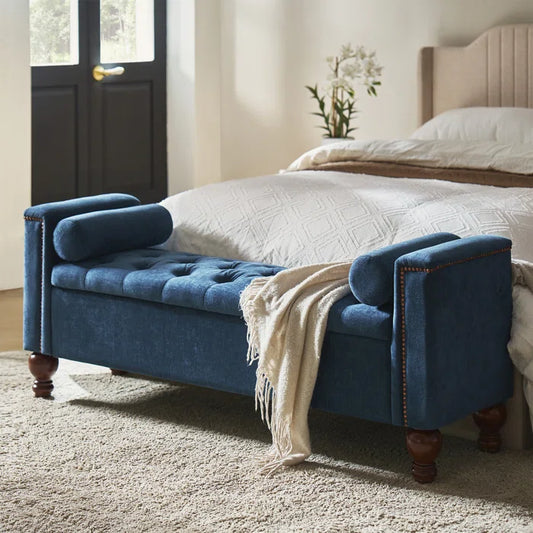 Storage Bench with Two Circular Pillows and Solid Wood Legs