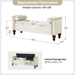 Storage Bench with Two Circular Pillows and Solid Wood Legs