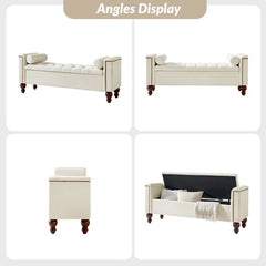 Storage Bench with Two Circular Pillows and Solid Wood Legs