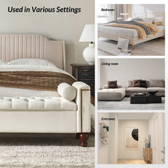 Storage Bench with Two Circular Pillows and Solid Wood Legs